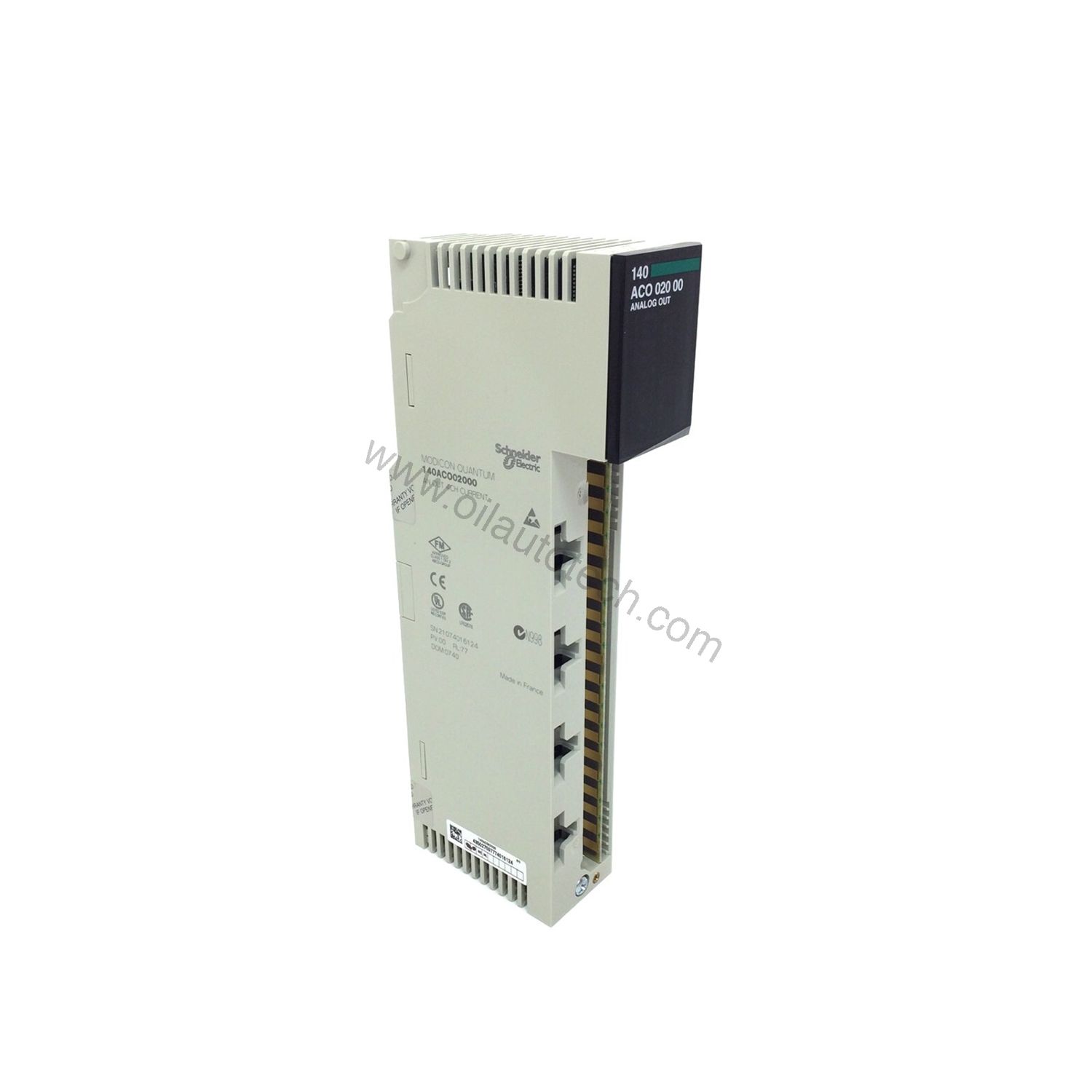 Figure 1: Front view of the Schneider 140ACO13000 industrial automation component showing its physical design and enclosure.