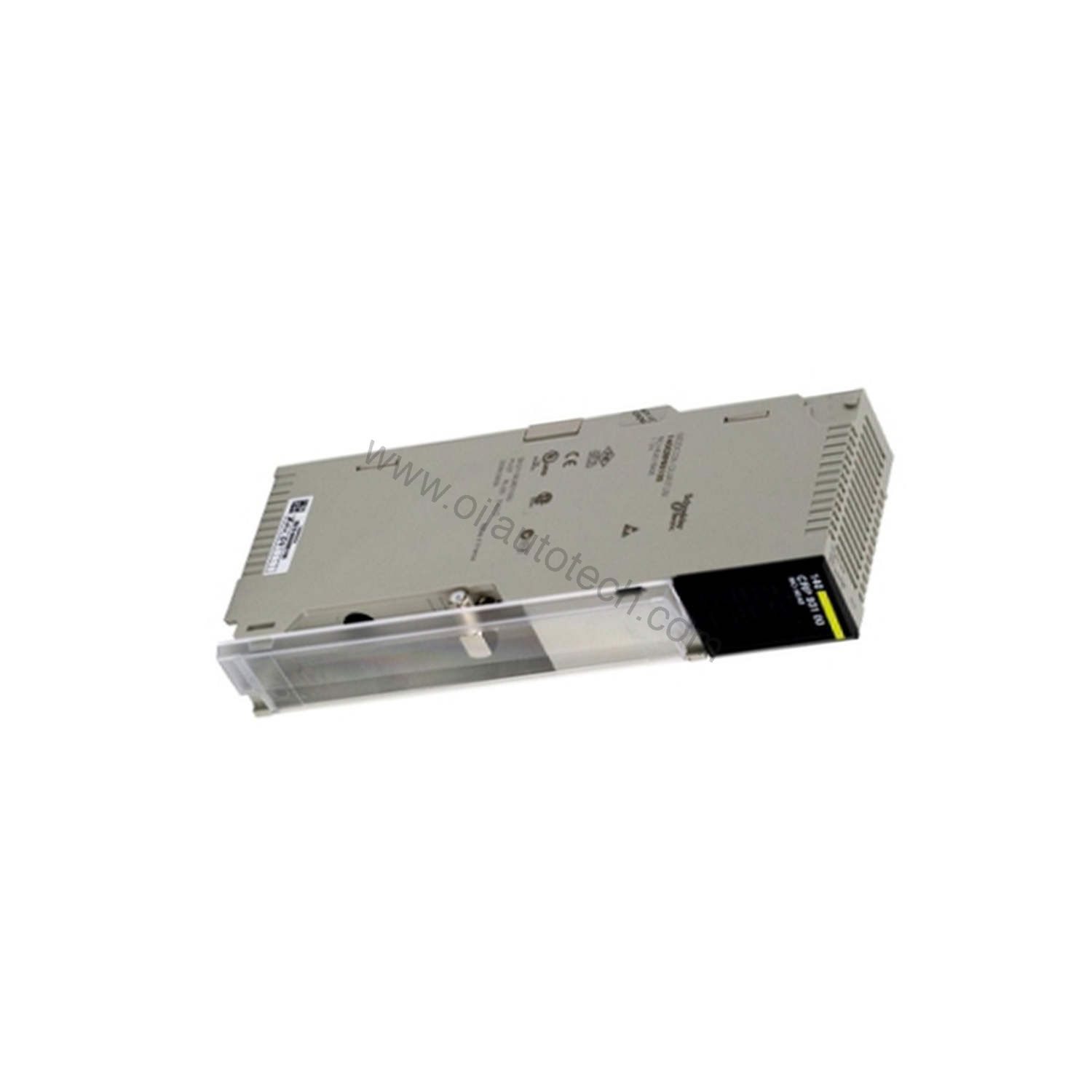Figure 2: Technical layout and connection details for the Schneider 140CRP31200 industrial automation component.