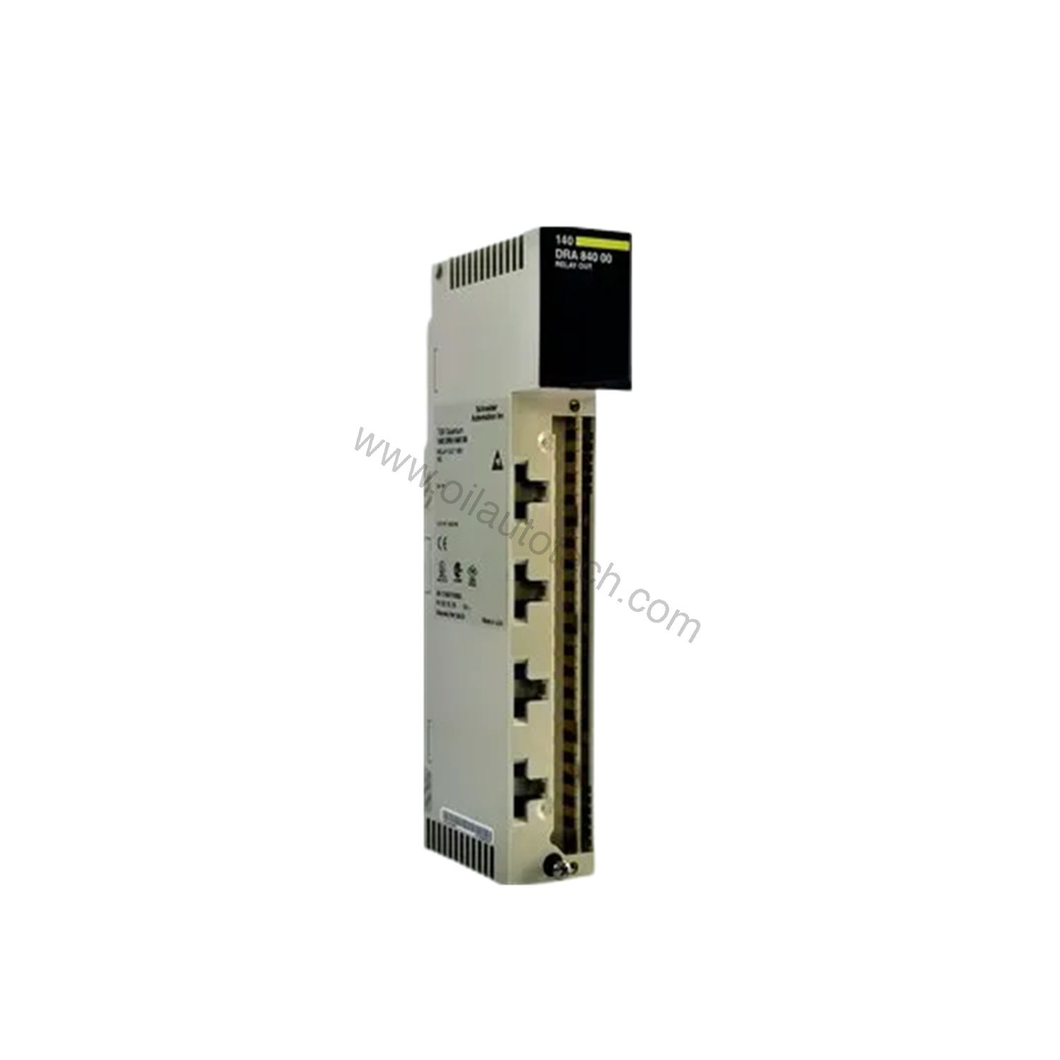 Figure 1: Front view of the Schneider 140DAO84000 industrial automation component showing its physical design and enclosure.