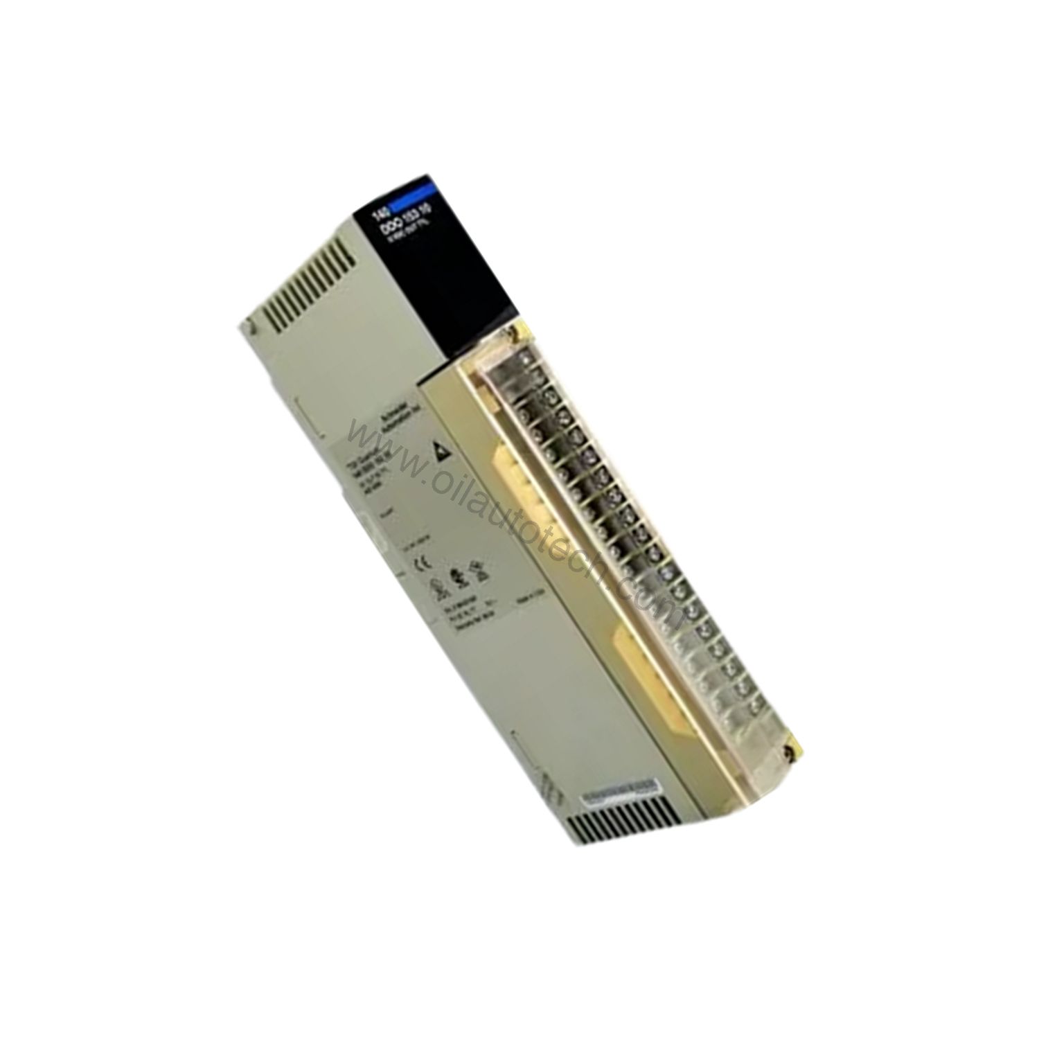 Figure 2: Technical layout and connection details for the Schneider 140DDO15310 industrial automation component.