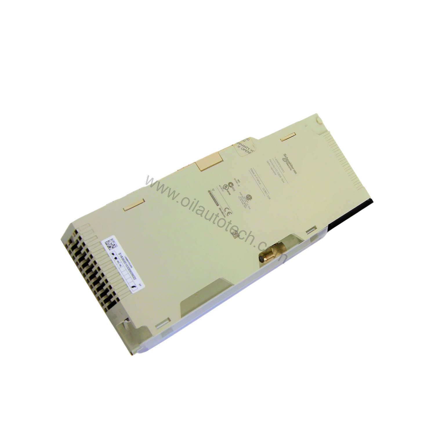 Figure 2: Technical layout and connection details for the Schneider 140NRP95400 industrial automation component.