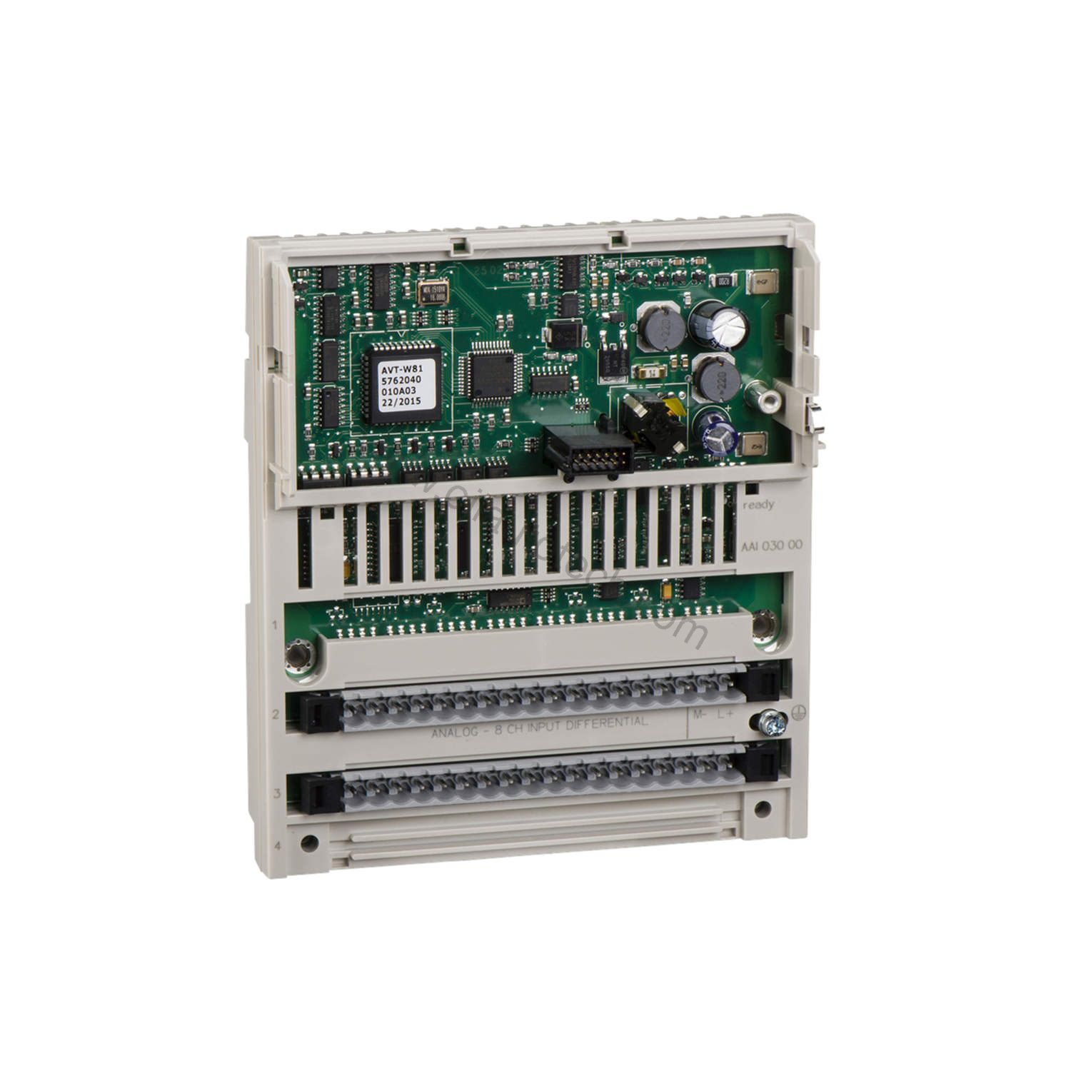 Figure 1: Front view of the Schneider 170AAI52040 industrial automation component showing its physical design and enclosure.