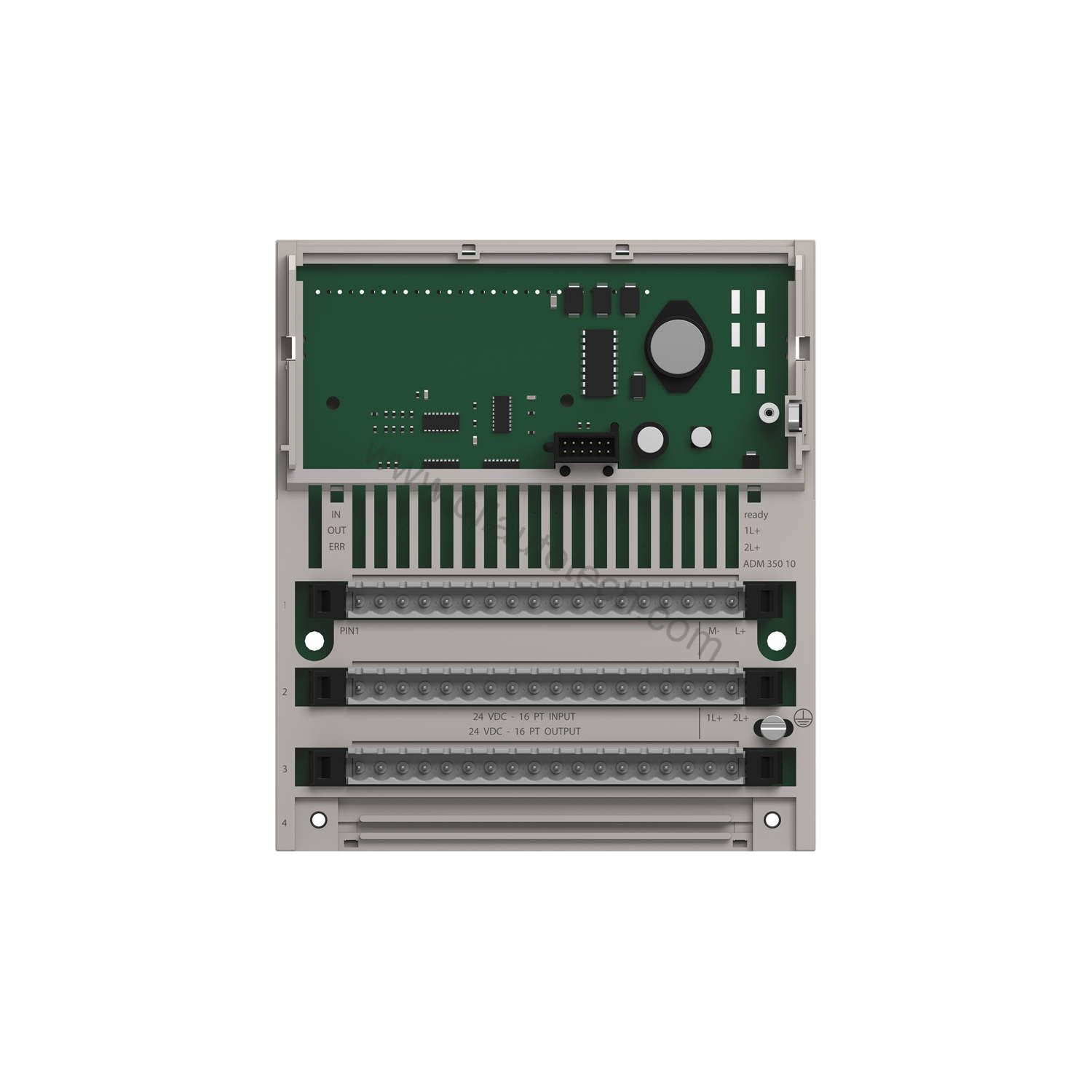 Figure 1: Front view of the Schneider 170ADM37012 industrial automation component showing its physical design and enclosure.