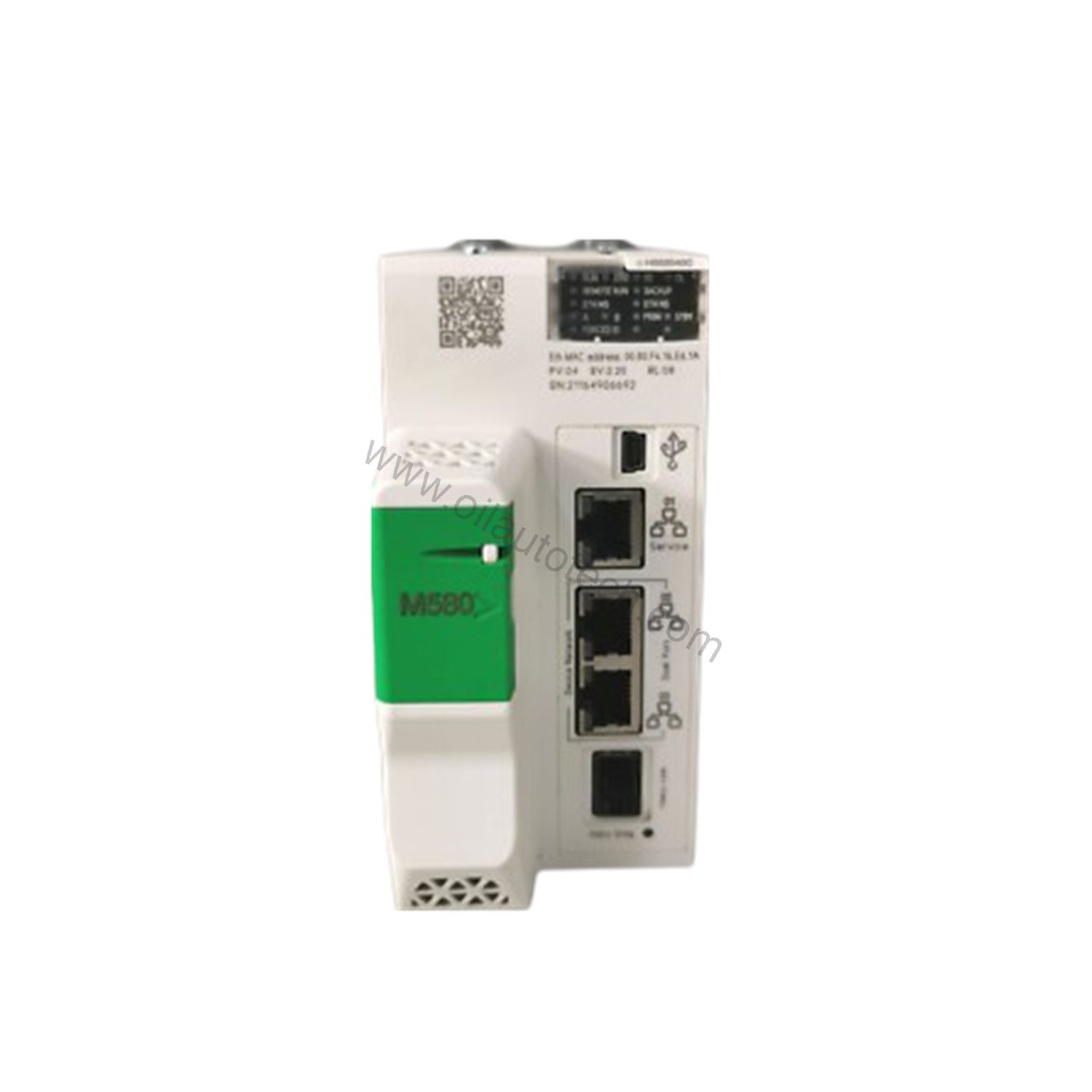 Figure 2: Technical layout and connection details for the Schneider BMEH586040S industrial automation component.