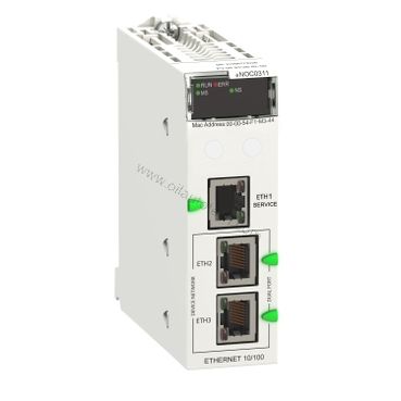 Figure 2: Technical layout and connection details for the Schneider BMENOR2200 industrial automation component.