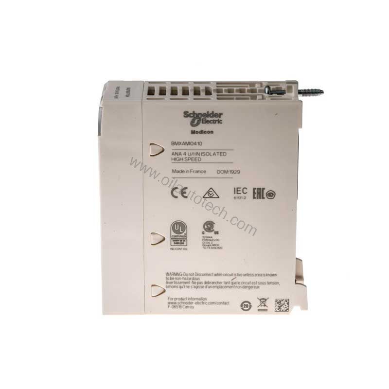 Figure 1: Front view of the Schneider BMXAMO0210 industrial automation component showing its physical design and enclosure.