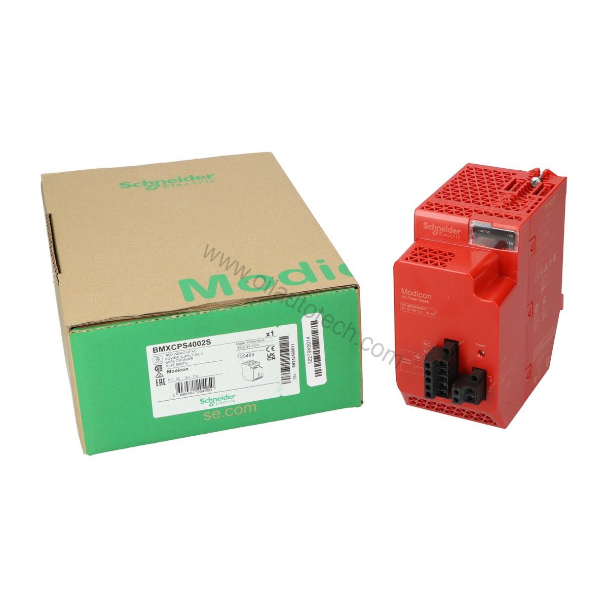 Figure 1: Front view of the Schneider BMXCPS3000 industrial automation component showing its physical design and enclosure.