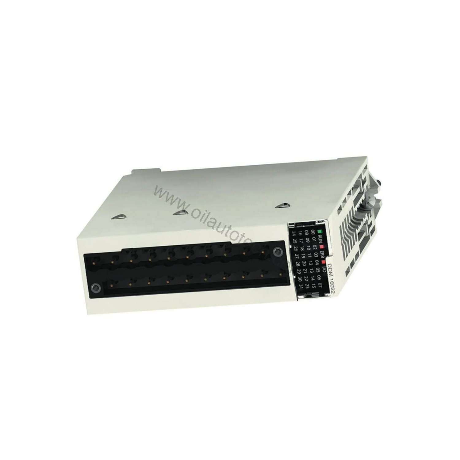 Figure 2: Technical layout and connection details for the Schneider BMXDDI1603 industrial automation component.