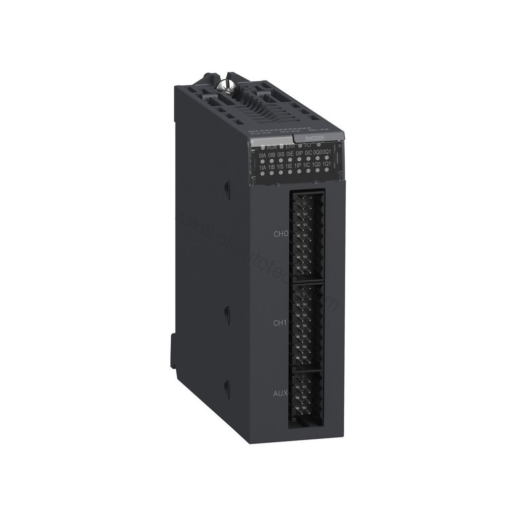 Figure 1: Front view of the Schneider BMXEHC0200 industrial automation component showing its physical design and enclosure.