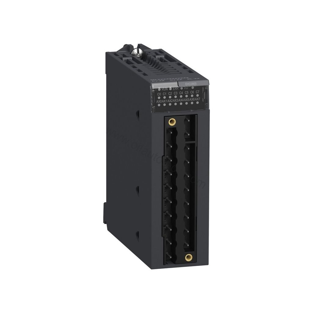 Figure 1: Front view of the Schneider BMXEHC0800 industrial automation component showing its physical design and enclosure.