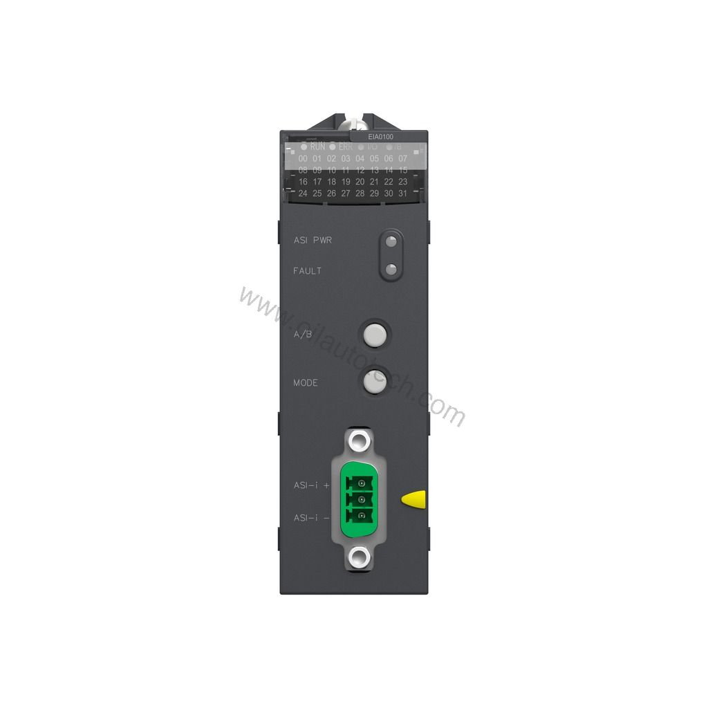 Figure 2: Technical layout and connection details for the Schneider BMXEIA0100 industrial automation component.