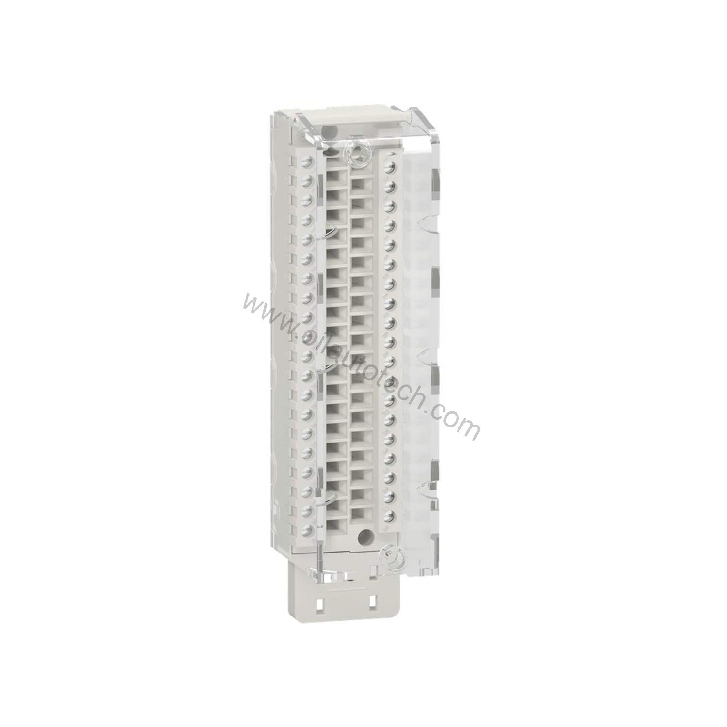 Figure 1: Front view of the Schneider BMXFTB2820 industrial automation component showing its physical design and enclosure.