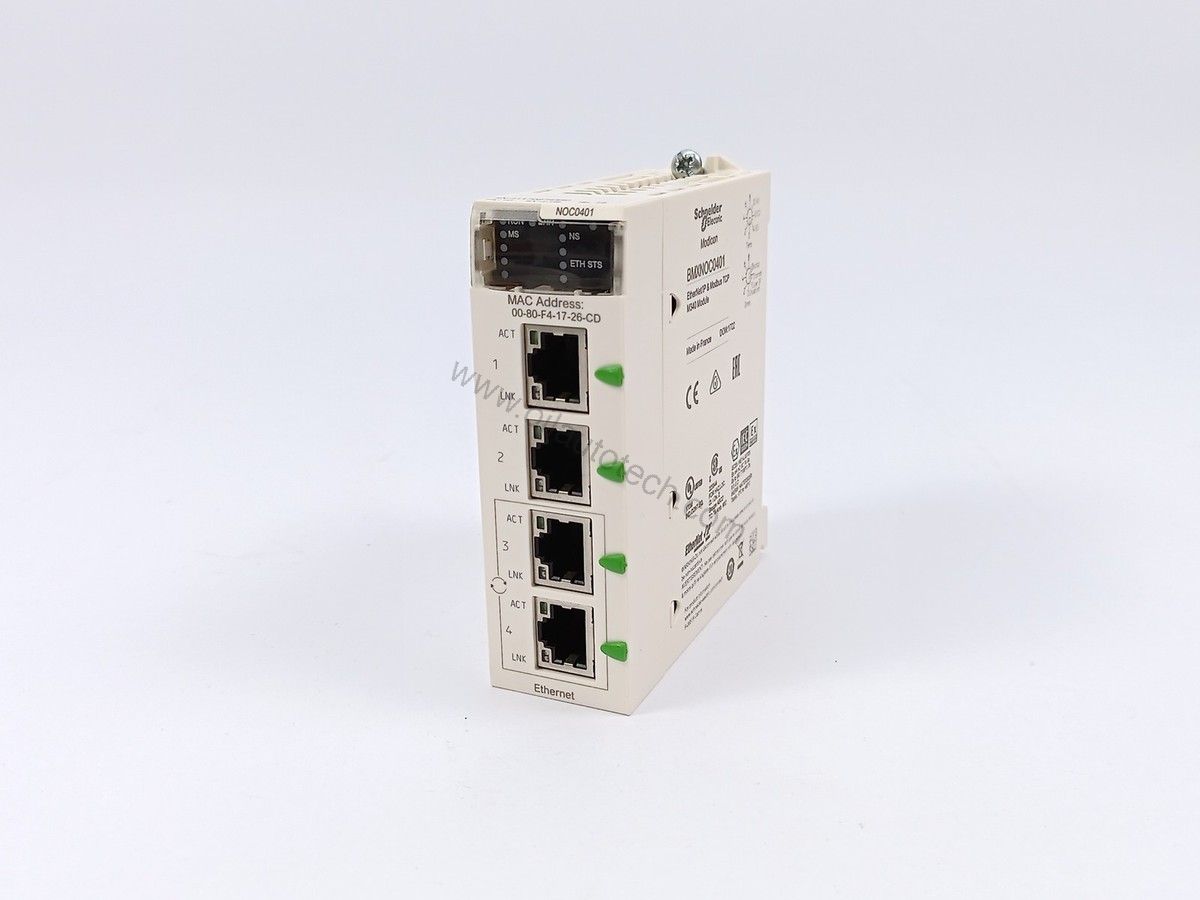 Figure 1: Front view of the Schneider BMXNOR0200H industrial automation component showing its physical design and enclosure.