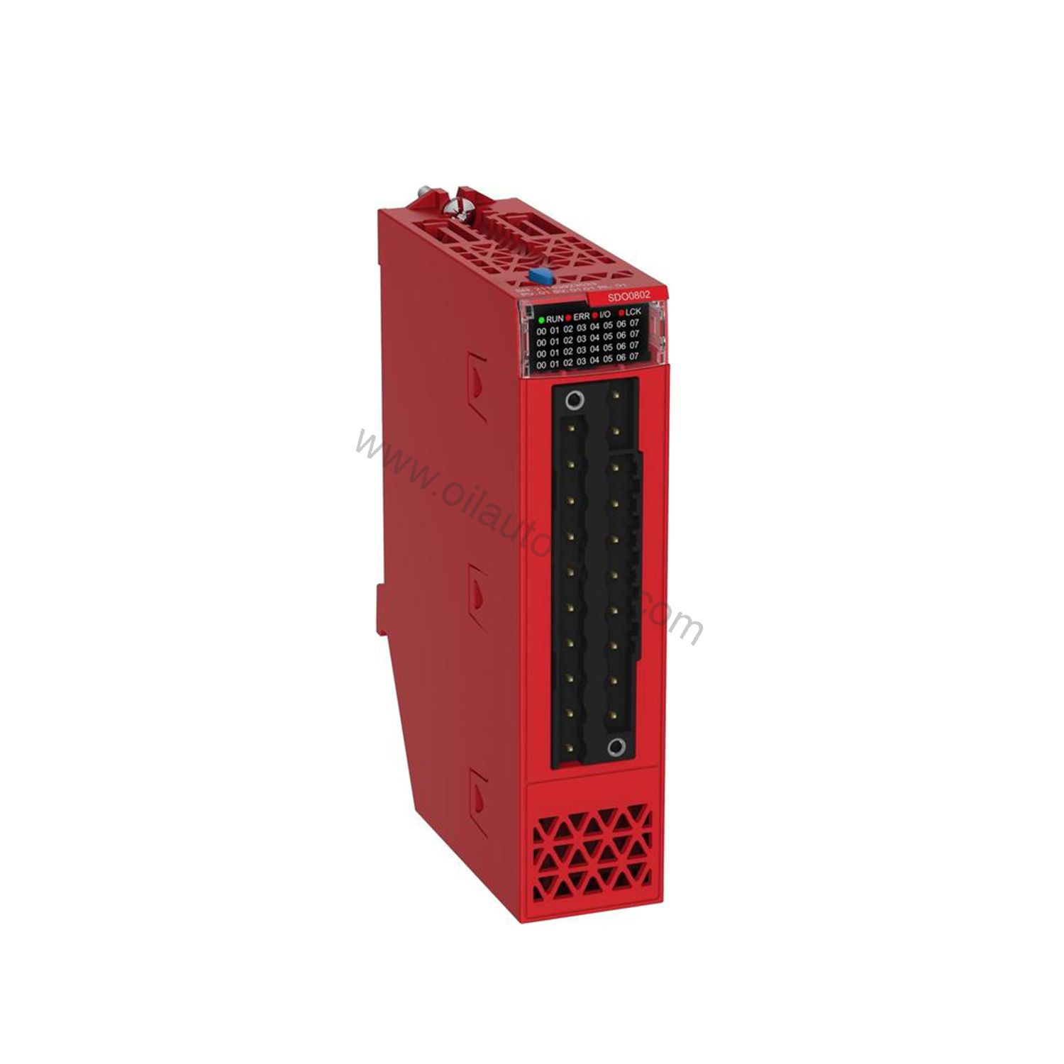 Figure 1: Front view of the Schneider BMXSDO1602 industrial automation component showing its physical design and enclosure.